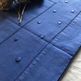 Drap ancien en lin et coton teinté en bleu Méditerranée