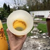 Pair of orange Legras Art Deco enameled glass vases