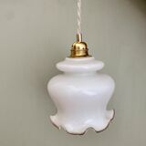Vintage globe pendant lamp in white opaline