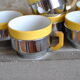 Series of 6 ceramic and stainless steel cups - 70s - Vintage