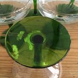 Set of 6 glasses of champagne crystal cut green foot