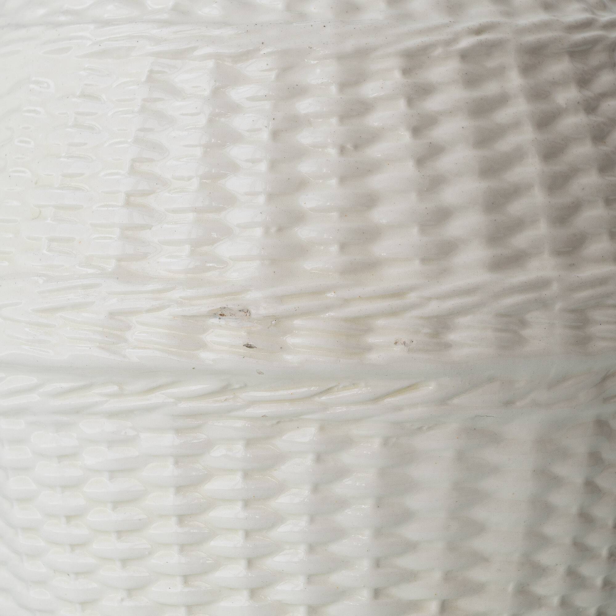 Pair of white ceramic table lamps with faux wicker texture, Spanish coastal design, 1970s
