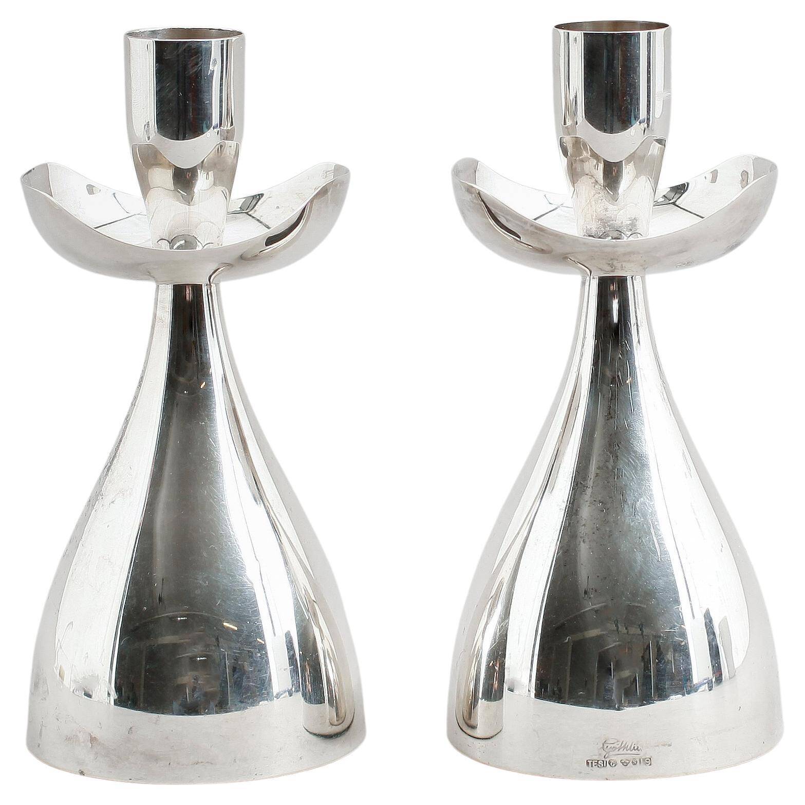 Pair of silver candlesticks by Gosthlin, Sweden, 1960. Signed.