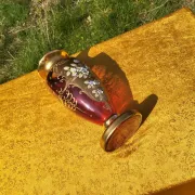 Bohemian Crystal Emerald Red/Rosa Vase with 24K Gold Encrusted Floral Desig