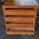 Chest of drawers of the 50s in oak compass feet 4 drawers