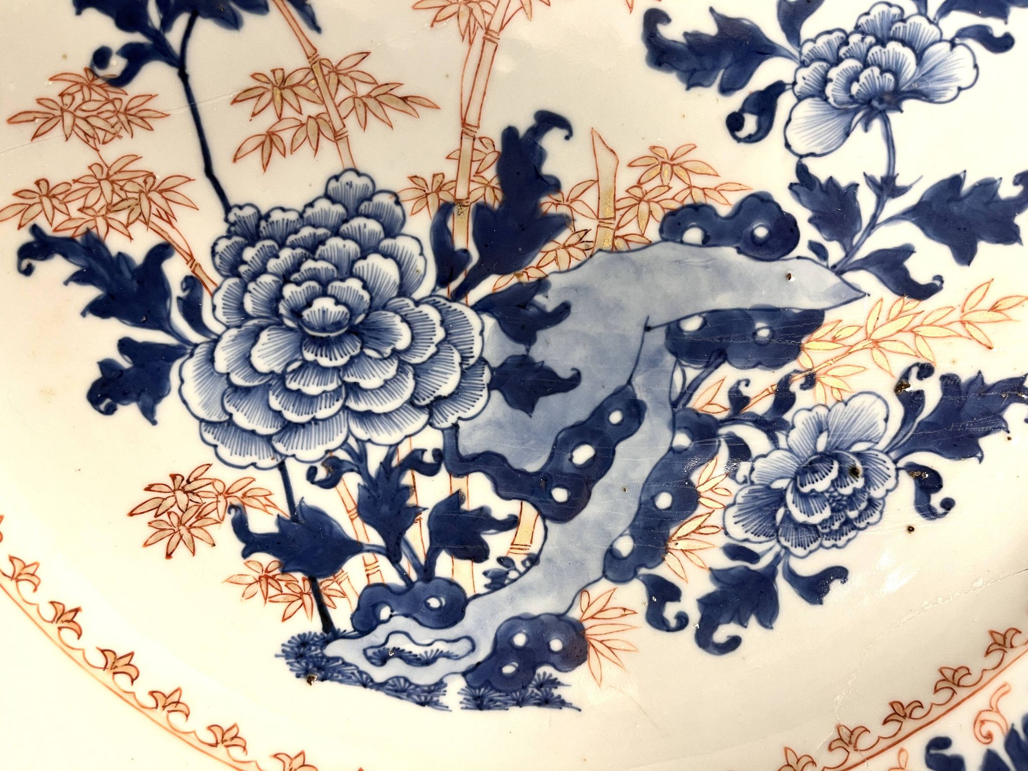 Japan, Imari porcelain plate with bamboo and peonies, 19th century.