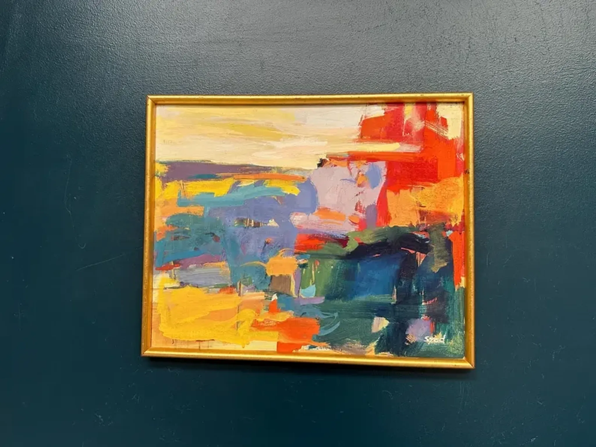 Original Oil on Canvas – “Abstract” by Ubaid Syed – Signed – Vintage & Framed – 53 × 43 cm (20.9" × 16.9")