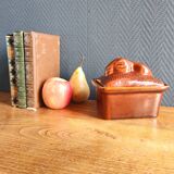 Vintage Rabbit Terrine in Glazed Ceramic - Brown Barbotine