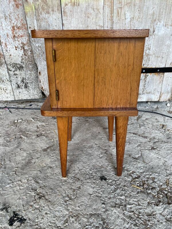 Chevet Table Nuit Bois Case avec Porte Années 60 Vintage #D506
