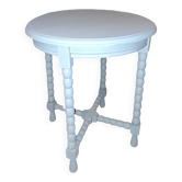 Table basse ronde en bois massif  à 4 pieds datant des années 1950 repeinte