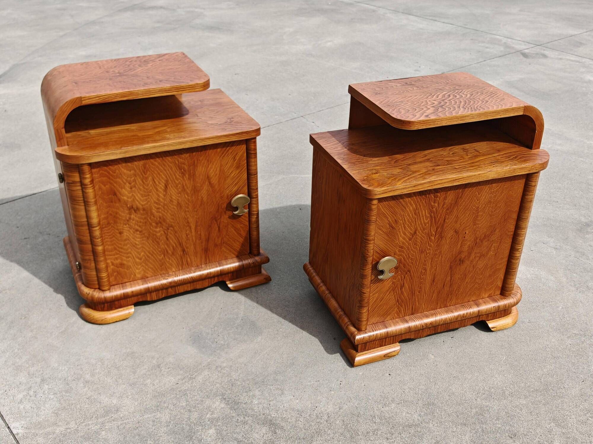 Pair of Art Deco bedside tables renovated in ash, 1930s.
