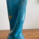 Sculptural vase in azure blue ceramic, hand-painted floral decoration –
