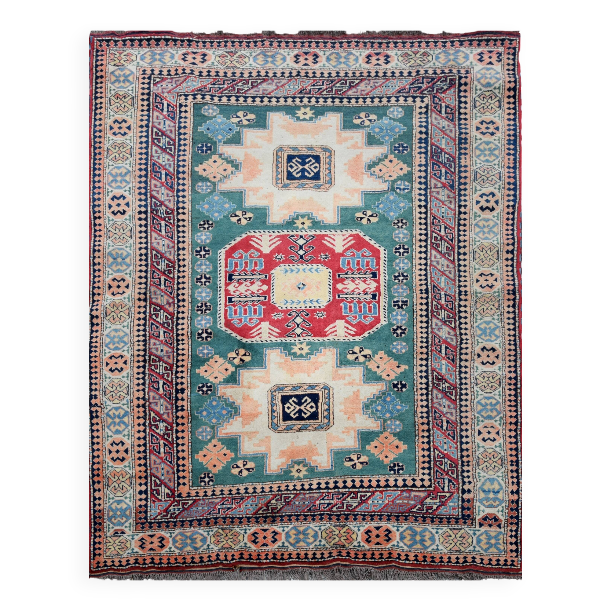 Handmade Oriental Rug Kazak Afghan: 1.66 X 2.64 Meters