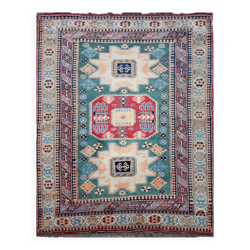 Handmade Oriental Rug Kazak Afghan: 1.66 X 2.64 Meters
