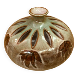 Antique brown glazed ceramic soliflore vase vintage leaf decor