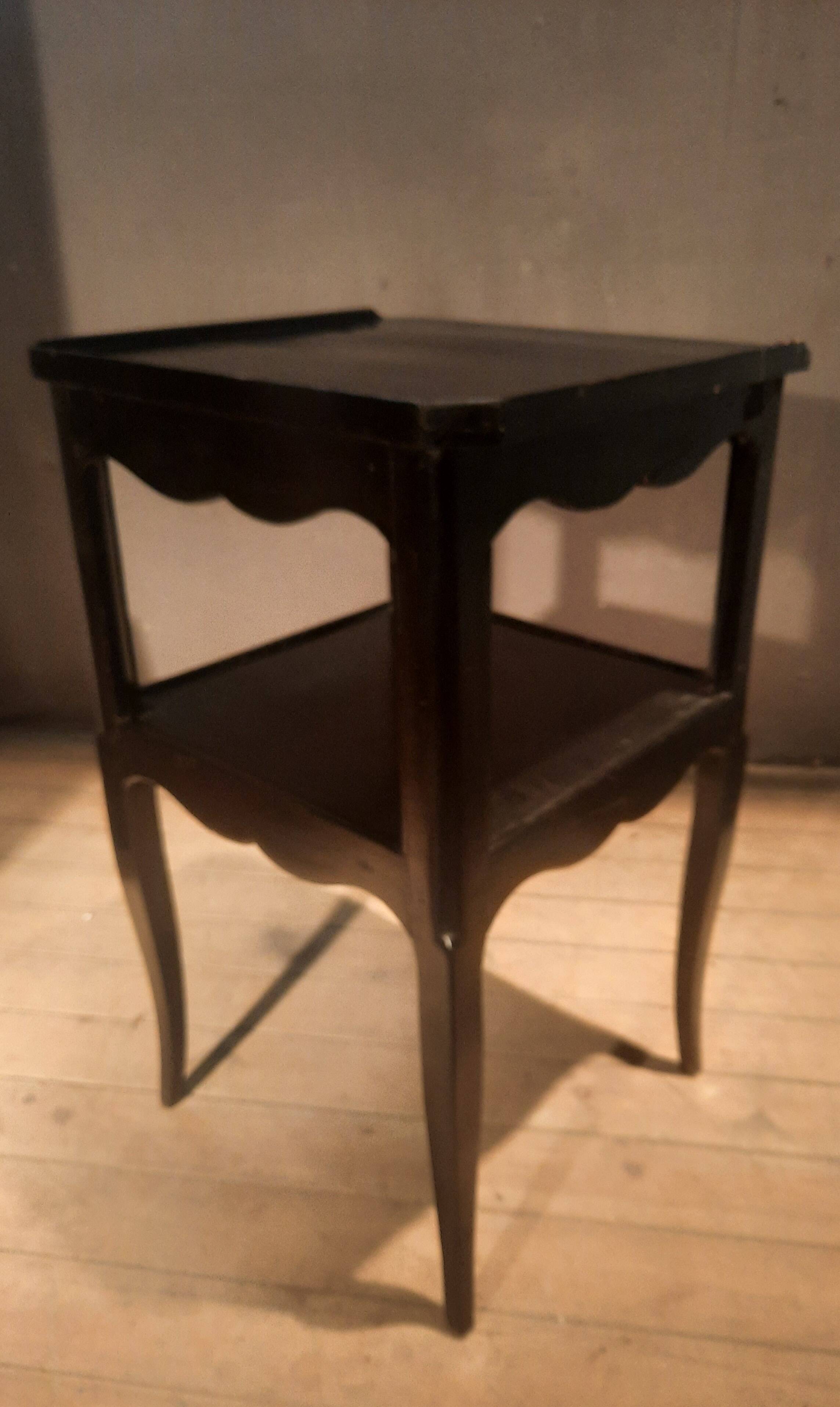 Black bedside table with two shelves, Louis XV style