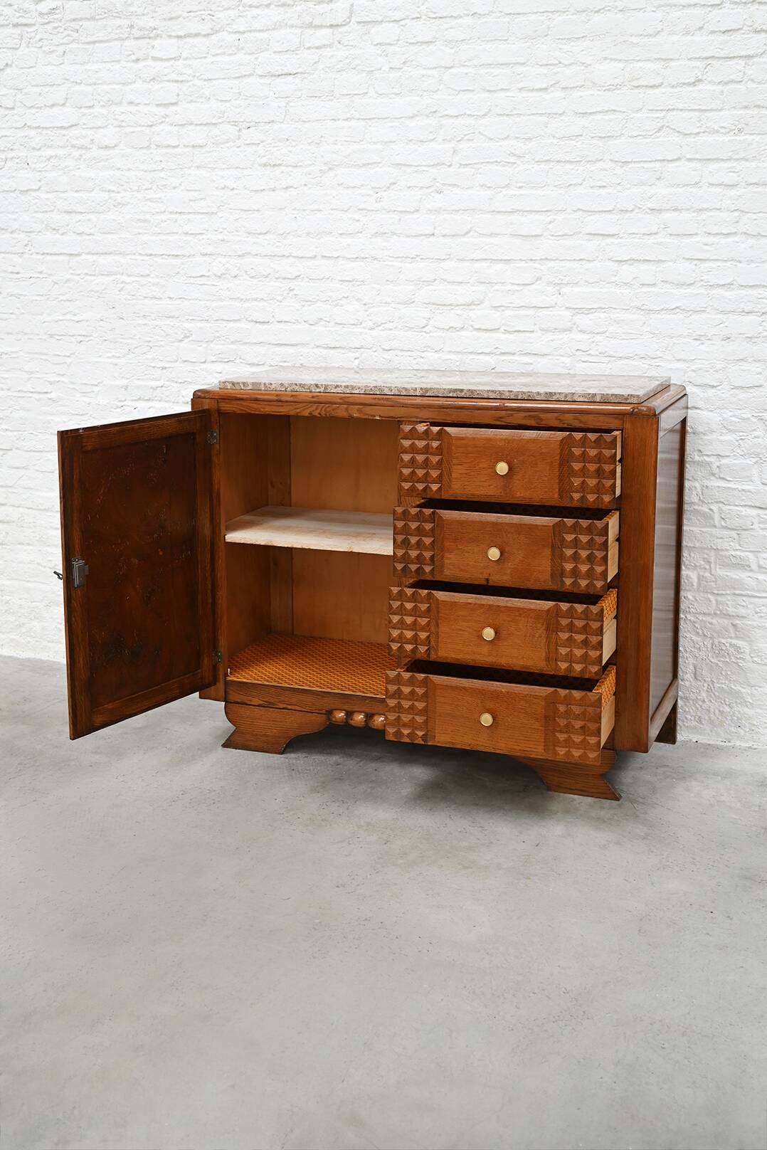 Oak Sculpted Art Deco Cabinet by Charles Dudouyt France, 1930s