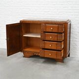 Oak Sculpted Art Deco Cabinet by Charles Dudouyt France, 1930s