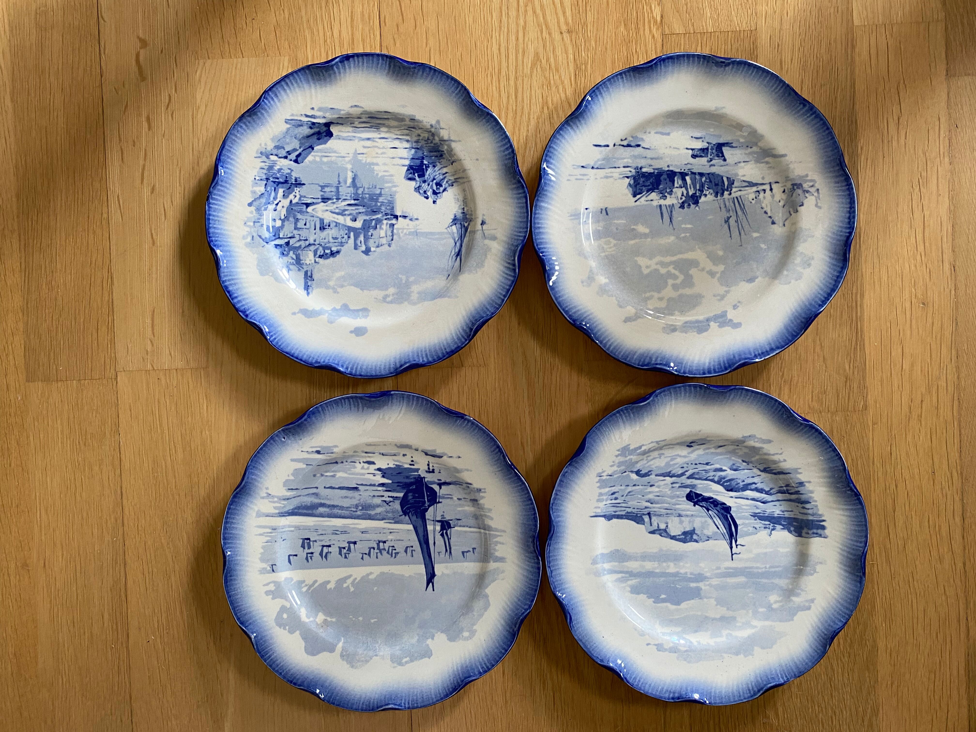 Set of 4 dessert plates Sarreguemines model "Marines"