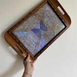 Art Deco tray in wood and real butterfly wings circa 1930