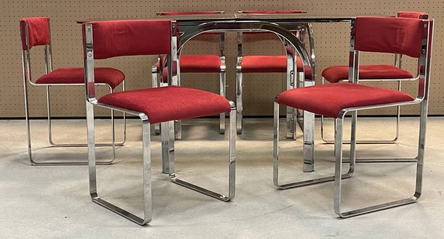 70s dining room set: glass table and 6 chairs