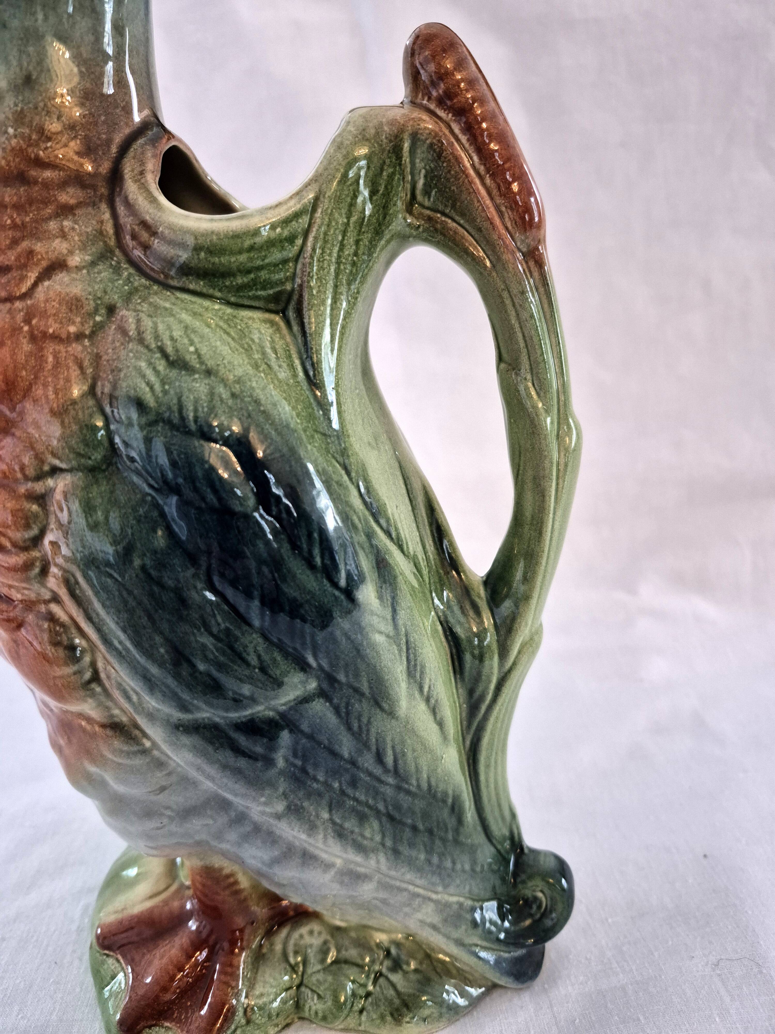 Zoomorphic pitcher barbotine Saint Clément Mallard Duck A028