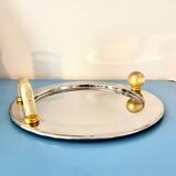 Vintage Palladium-Plated Serving Tray with Murano Glass Handles, Italy, 80s