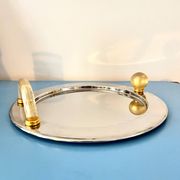Vintage Palladium-Plated Serving Tray with Murano Glass Handles, Italy, 80s