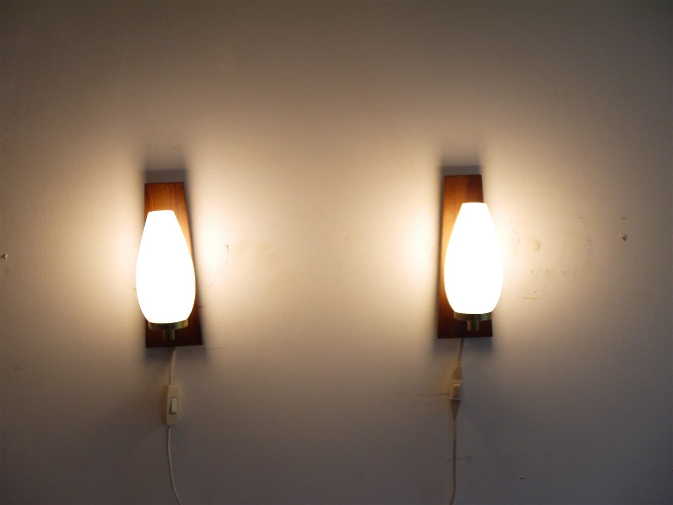 Pair of Scandinavian teak and opaline sconces 1960