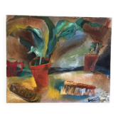 The repotting table, still life, oil on canvas.