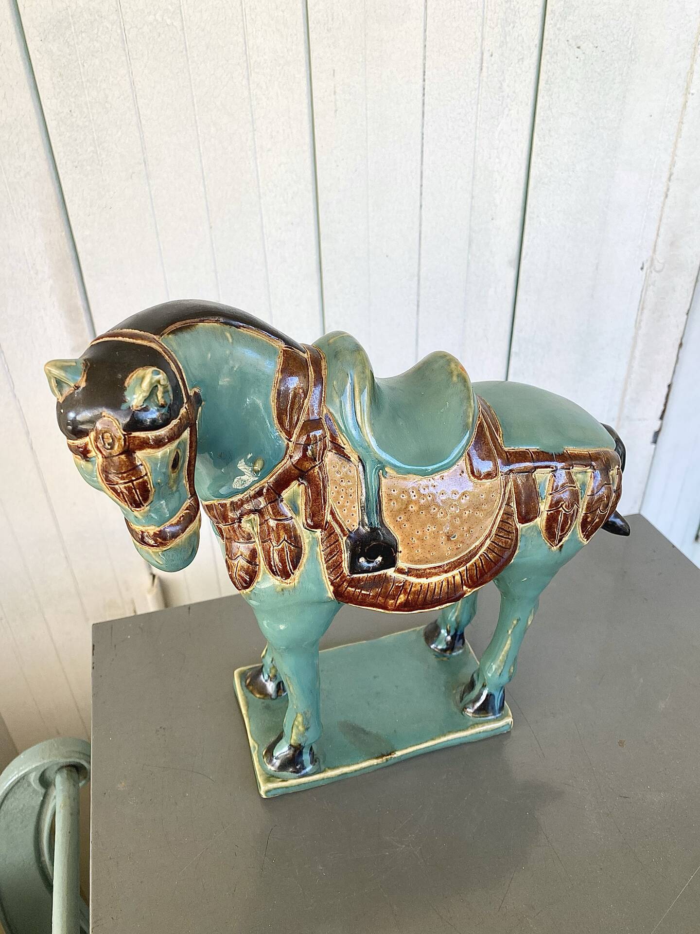 Vintage turquoise glazed ceramic horse