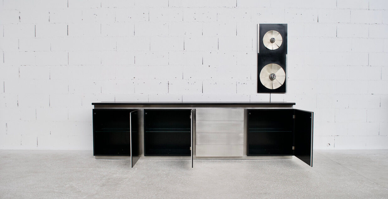 Steel and oak 70's enfilade by ludovico acerbis