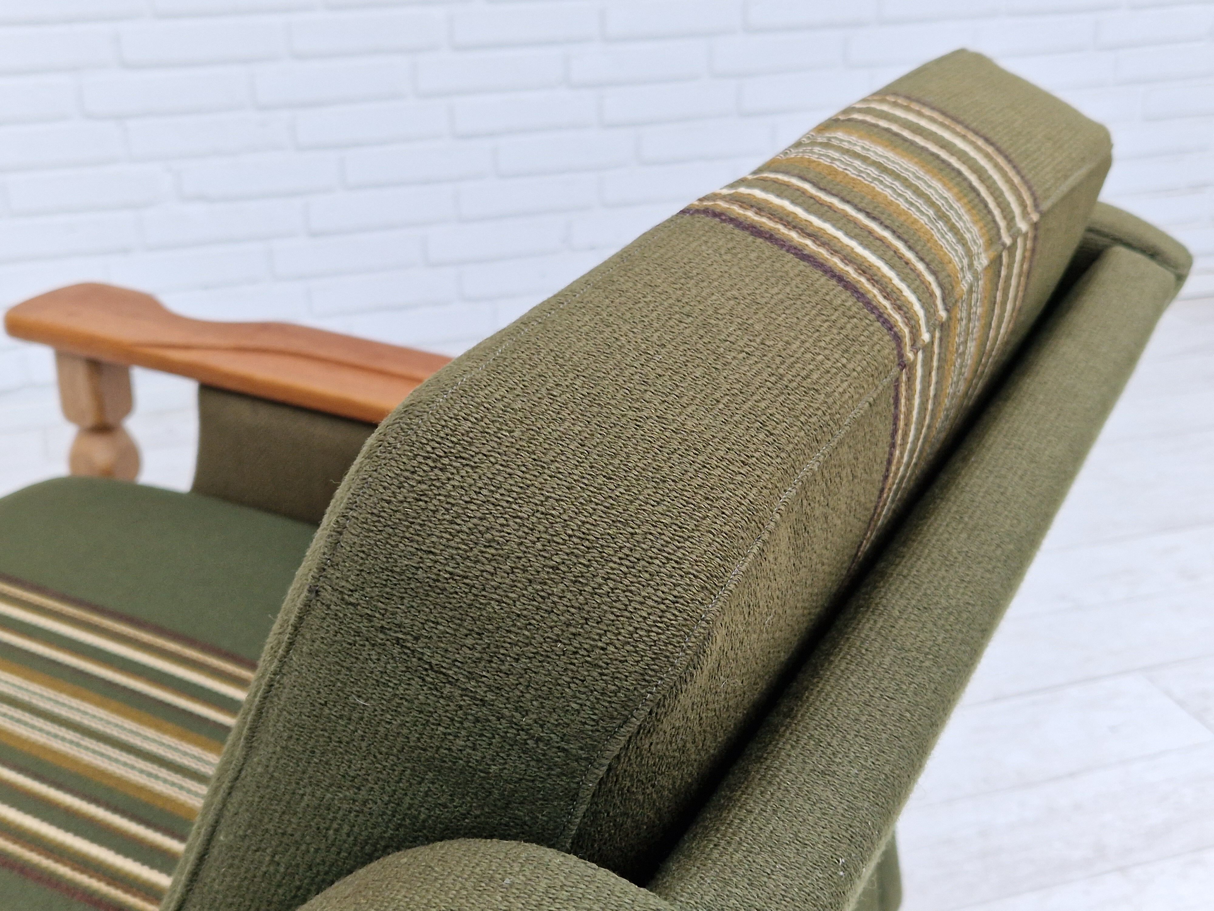 1970s, Danish design, lounge chair in green furniture wool, oak wood