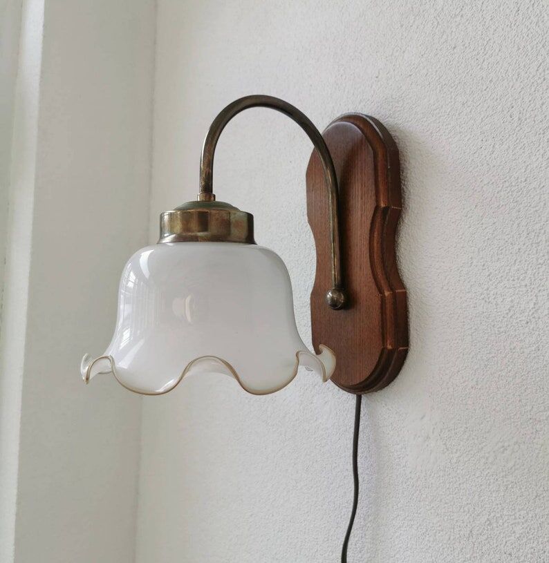Vintage wall lamp with 70s glass cap