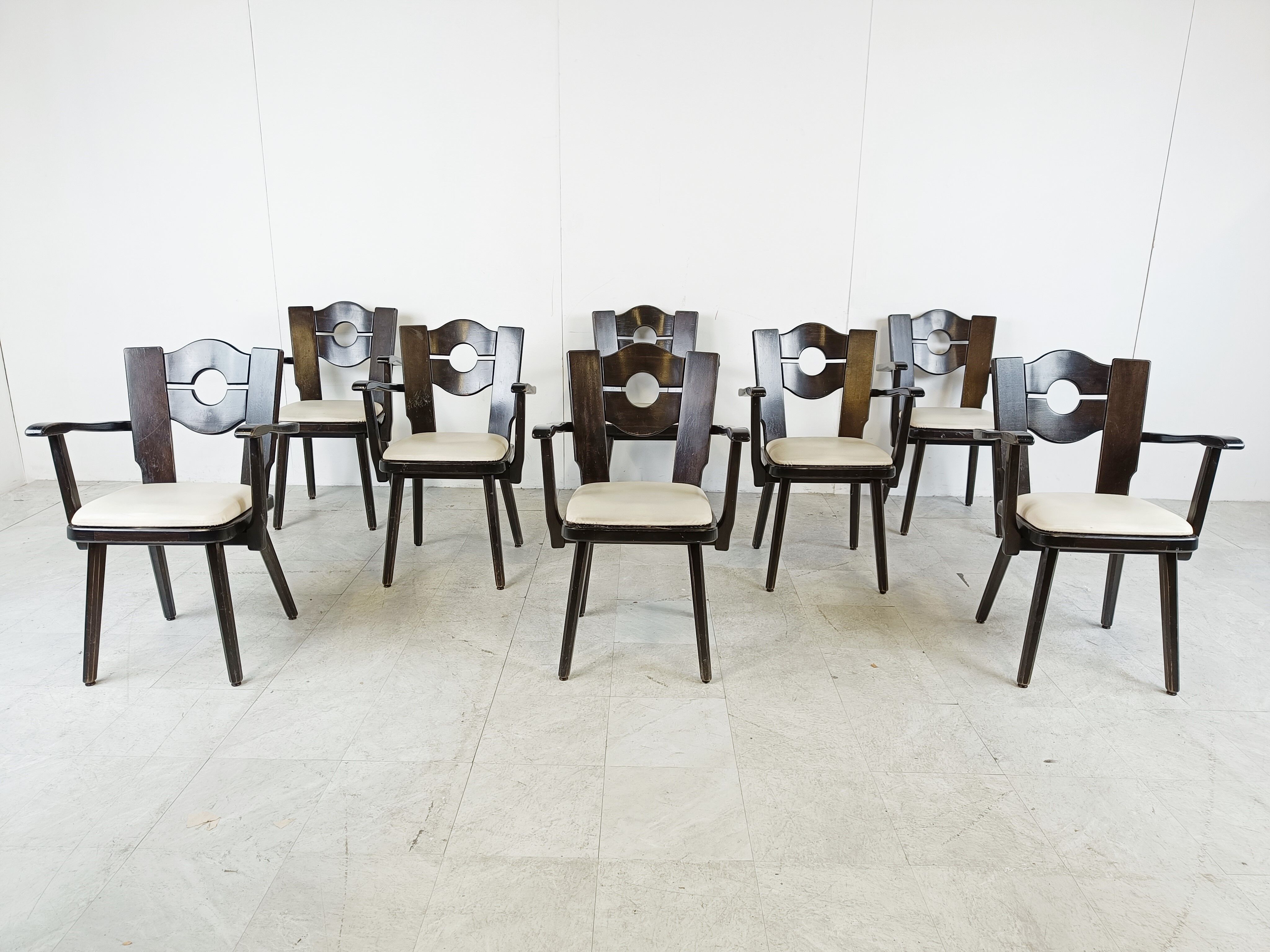 Vintage brutalist dining chairs, set of 8 - 1960s