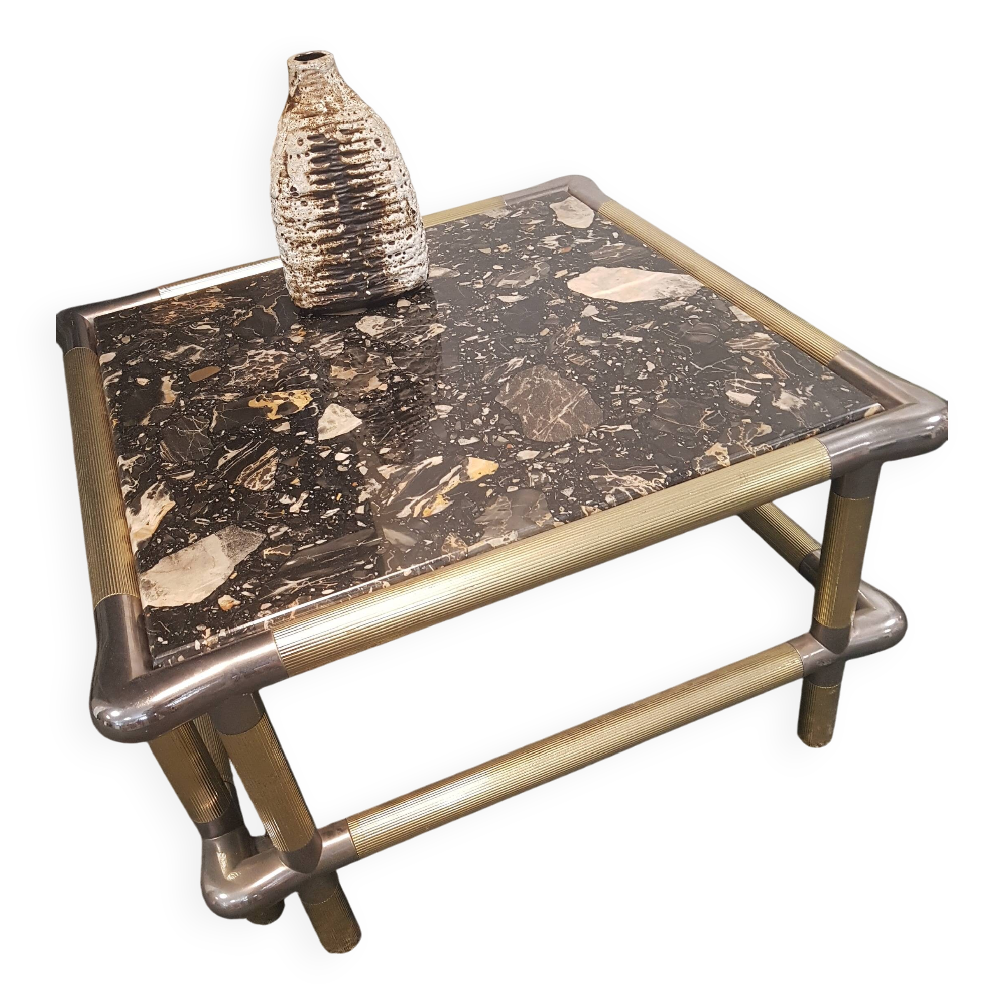Table basse en marbre et métal, années 70