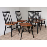 Series of 6 vintage wooden chairs circa 1960