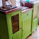 Art Deco Gin Buffet, painted in Farrow and Ball with a William Morris-inspired interior
