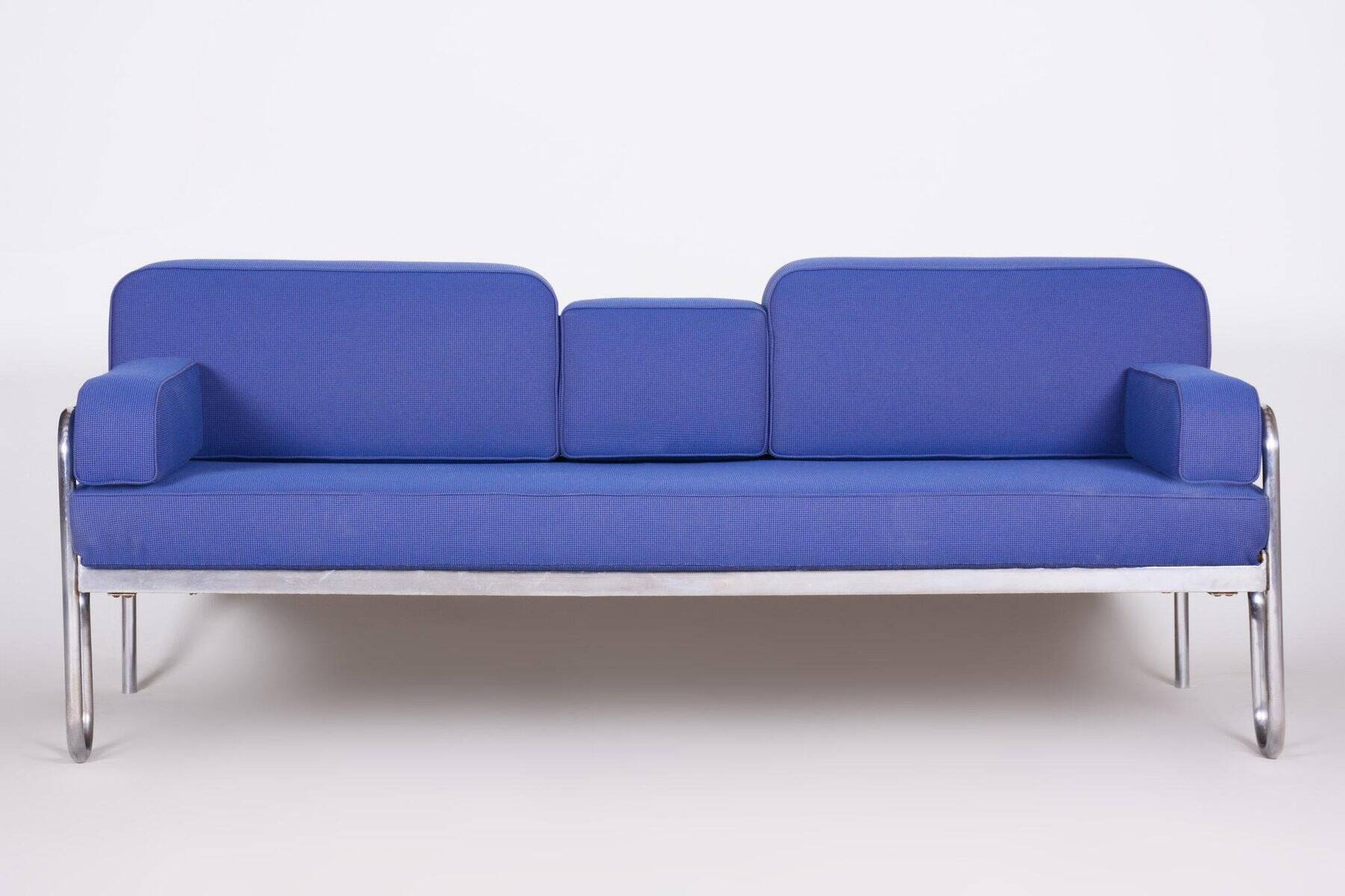 Bauhaus Blue Chrome Sofa, Czechia, 1930s