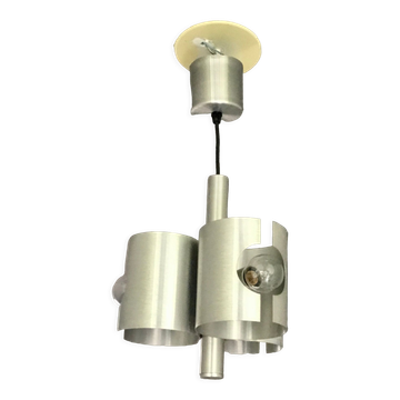Space-age chandelier with 3 lights, brushed aluminium, 1970 design.