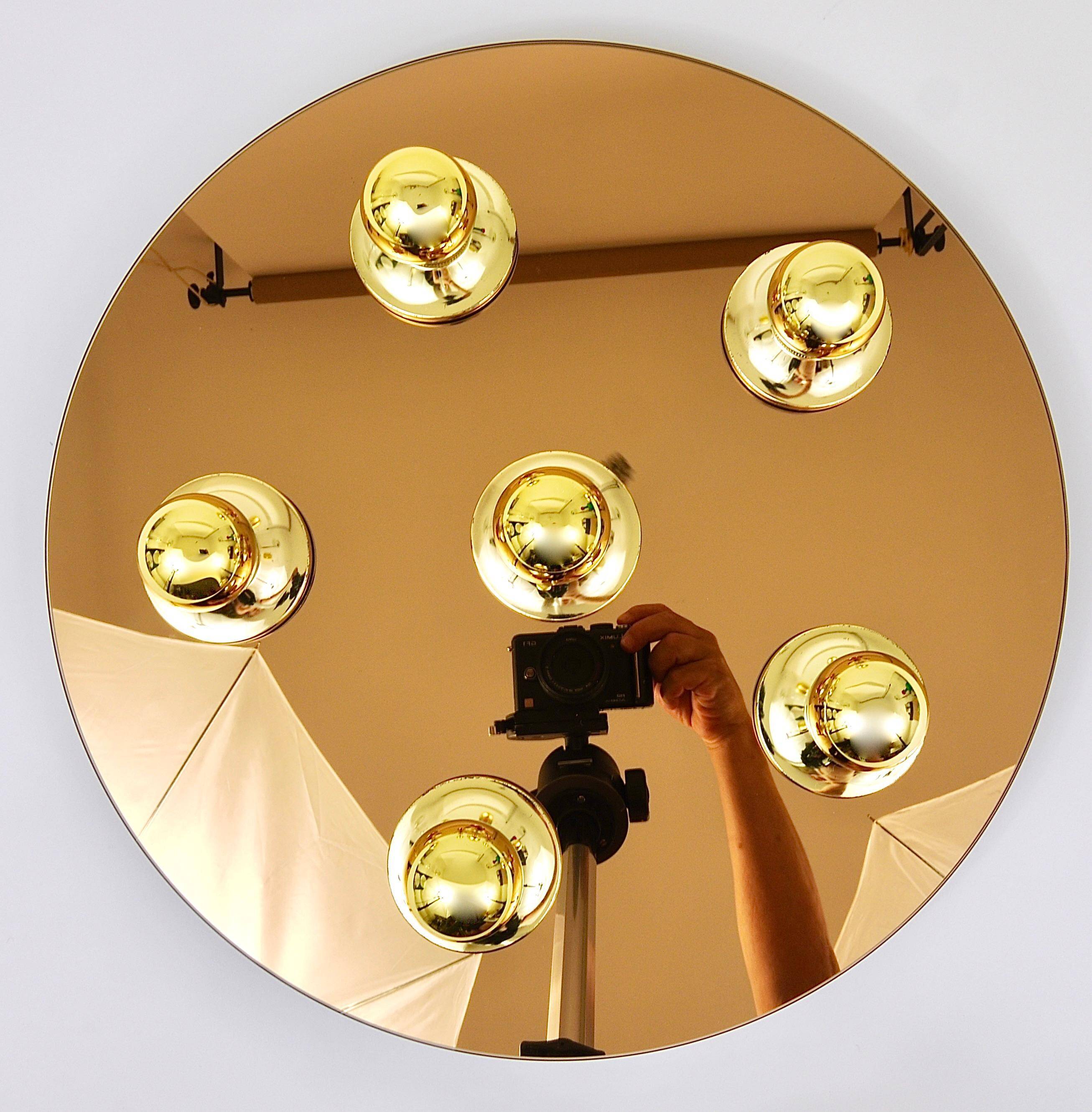 Fontana Arte Style Mirror in Gilded Bronze Glass Ceiling Light or Wall Sconce, Italy, 1970s