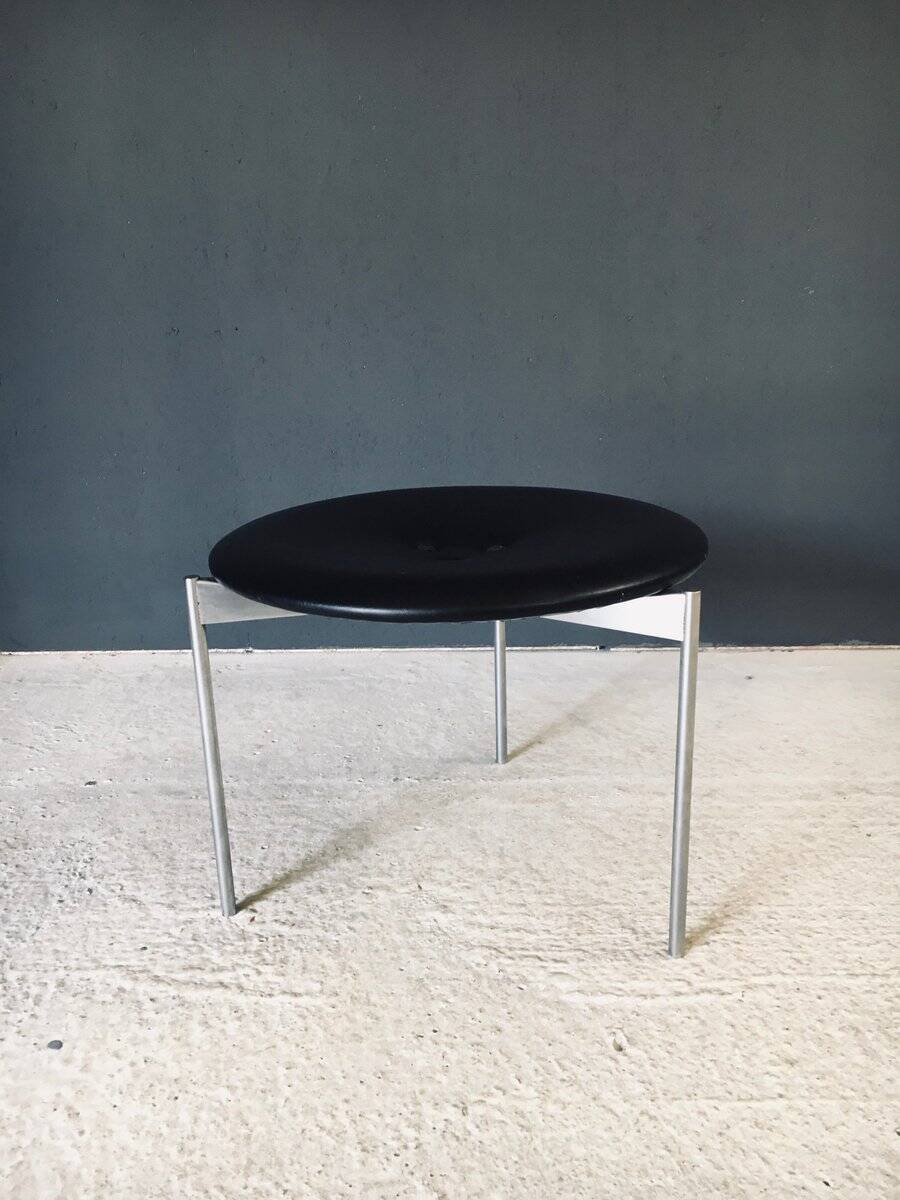 Midcentury Modern Leather Tripod Stool by Uno & Östen Kristiansson for Luxus, Sweden, 1960s