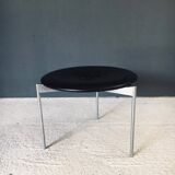 Midcentury Modern Leather Tripod Stool by Uno & Östen Kristiansson for Luxus, Sweden, 1960s