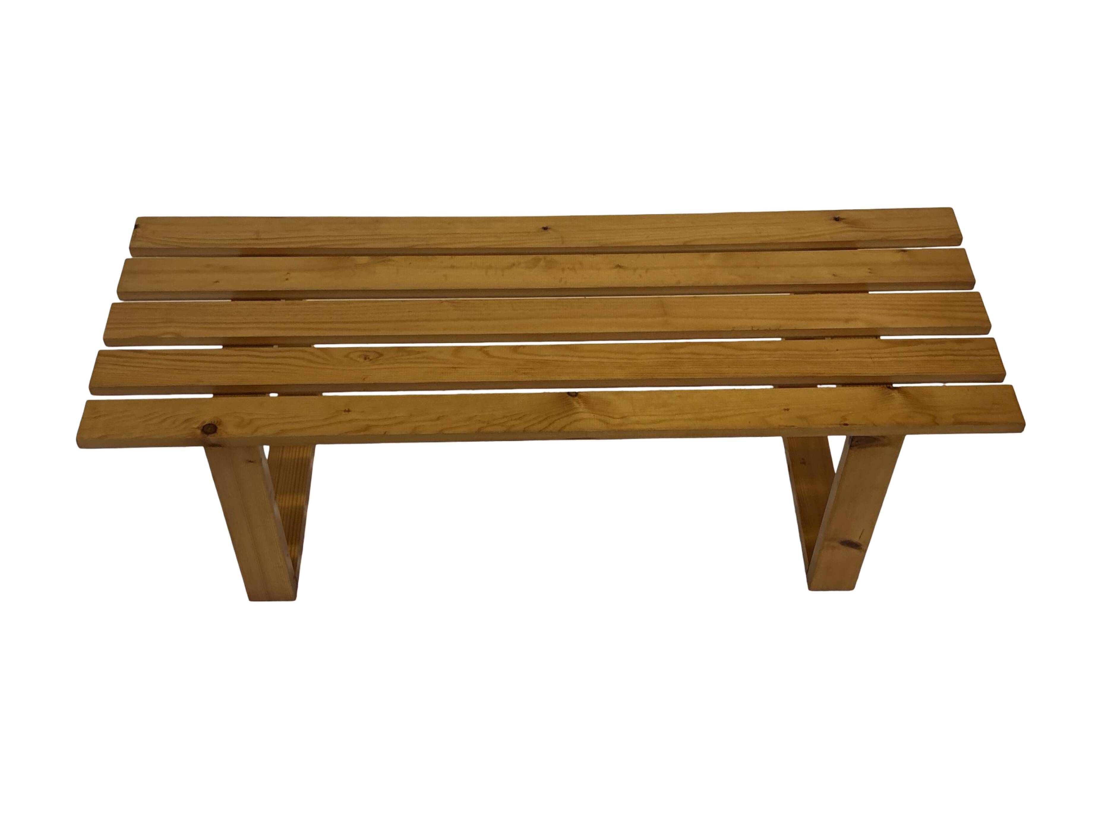 Vintage Scandinavian modern pinewood slatted bench from the 1960's