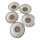 5 assiettes plates anciennes en faïence Sarreguemines