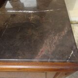 Solid walnut sideboard, moustache legs, black marble top.
