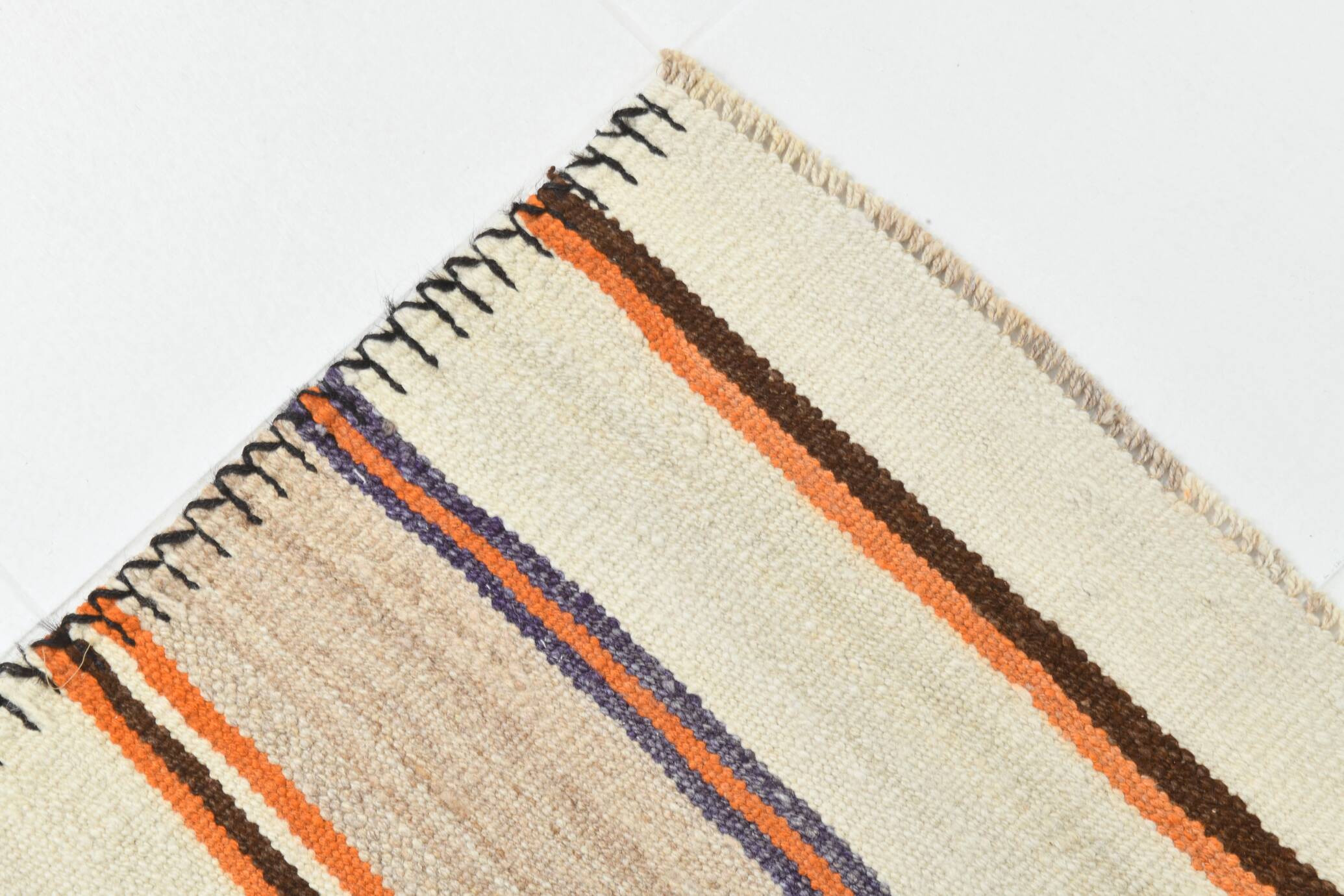 2x11 Brown & Cream Vintage Kilim Runner Rug, 75x337Cm