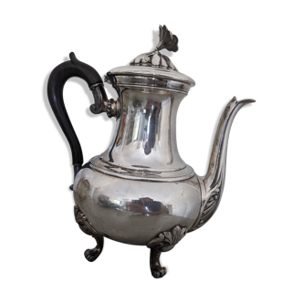Silver metal teapot. Th Henry. Ebony handle