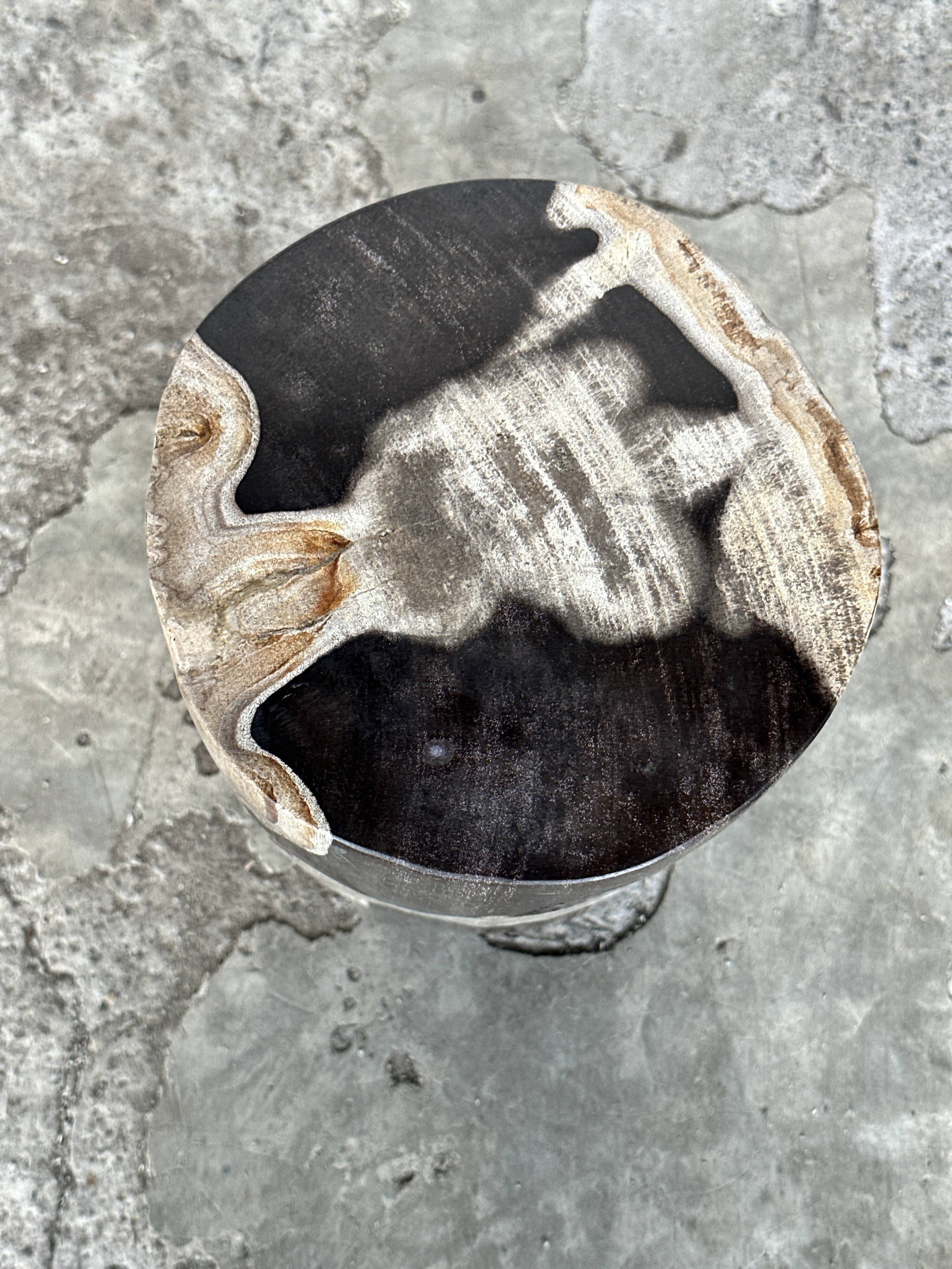 Small black, white and gray petrified wood side table H28cm D:18.5