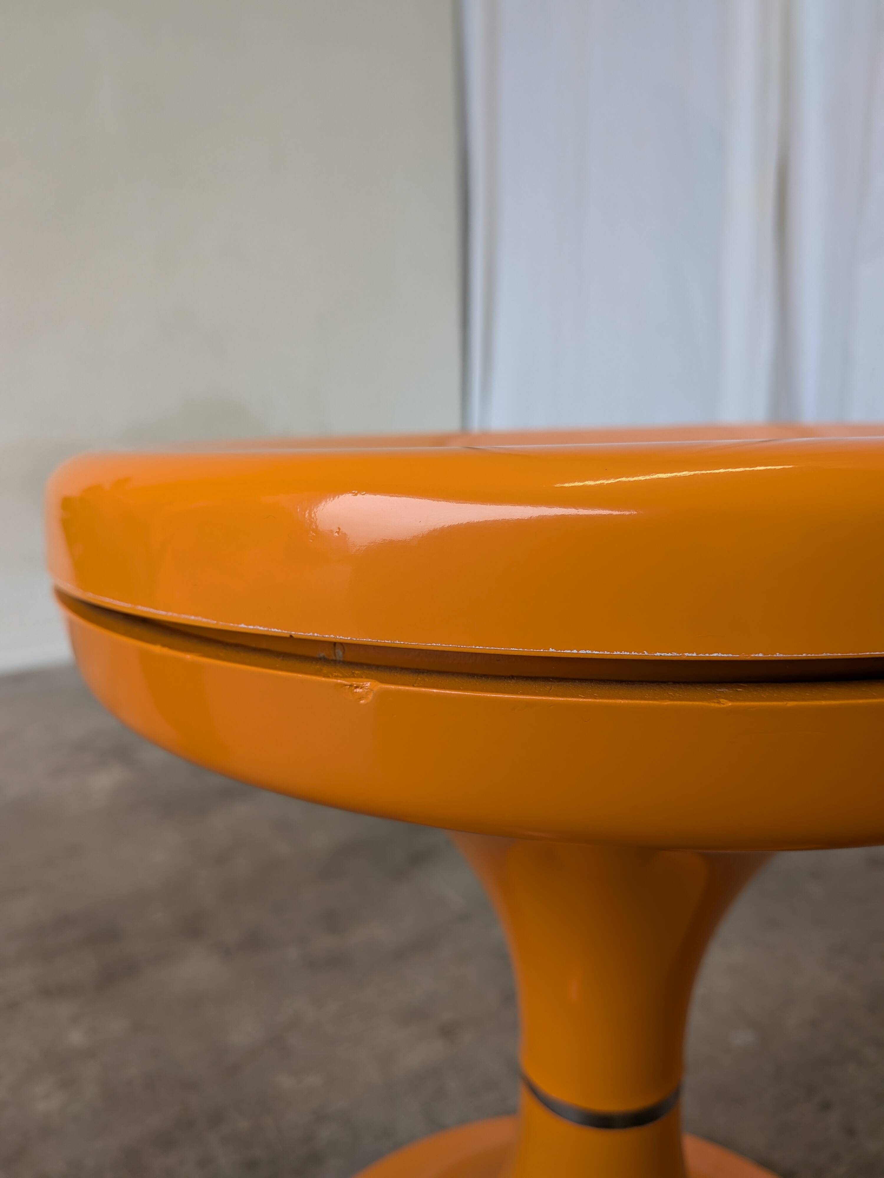 Orange Vintage Mushroom Stool “Jurček” by Meblo, 1960s – Space Age Retro